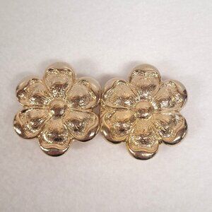 Belt Buckle Gold Tone Dogwood Flower Embossed Women 3" x 1 1/2" Vintage 2 Piece